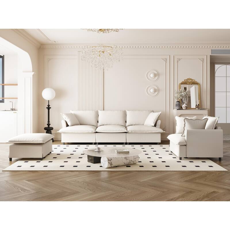 3-Piece Chenille Modular 5-Seat Sectional Set with Ottoman & Spring Cushions