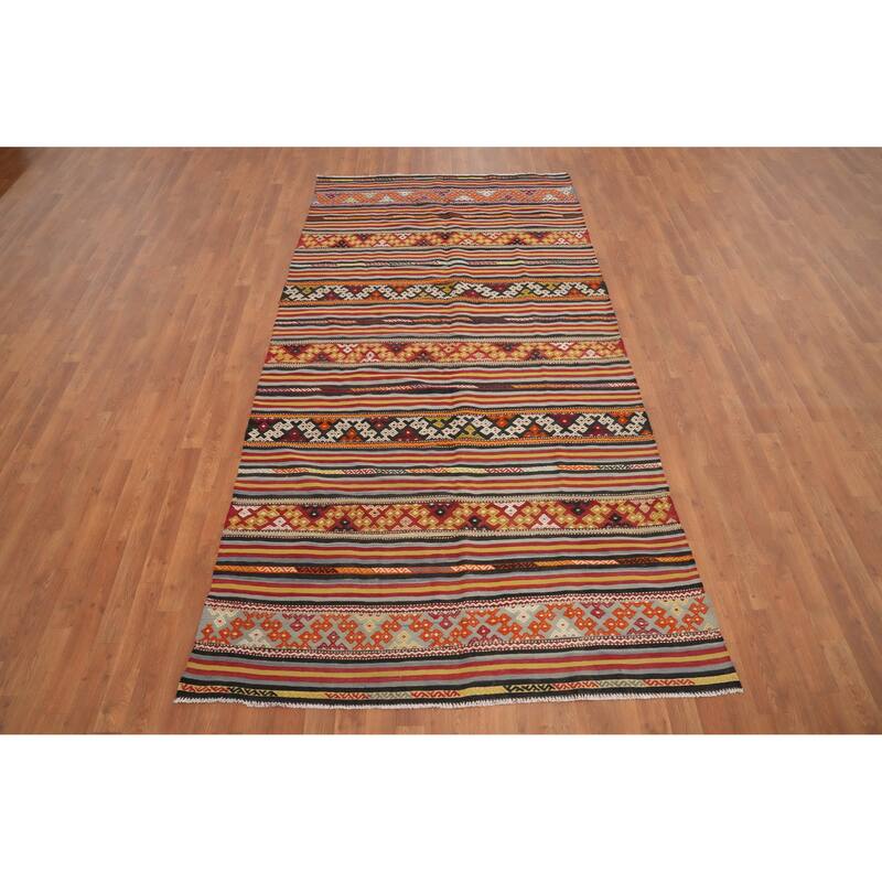 Hand Woven Oriental 100% Wool Carpet Southwestern Tribal Multi-Colored Kilim Area Rug - 9' 8'' X 4' 11''