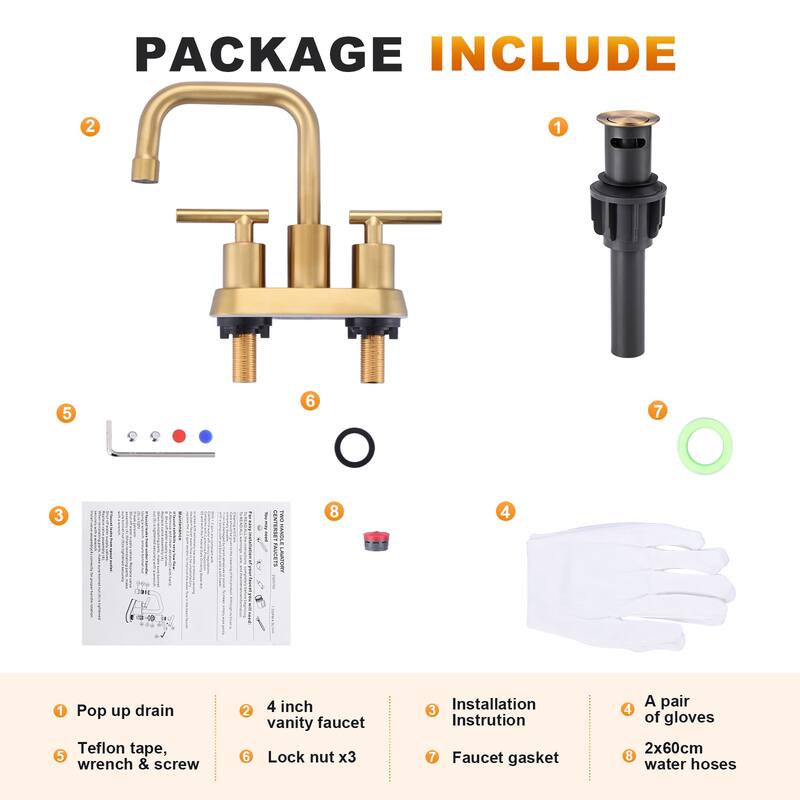 WOWOW 4 in. Centerset Double Handle Bathroom Faucet with Drain Kit
