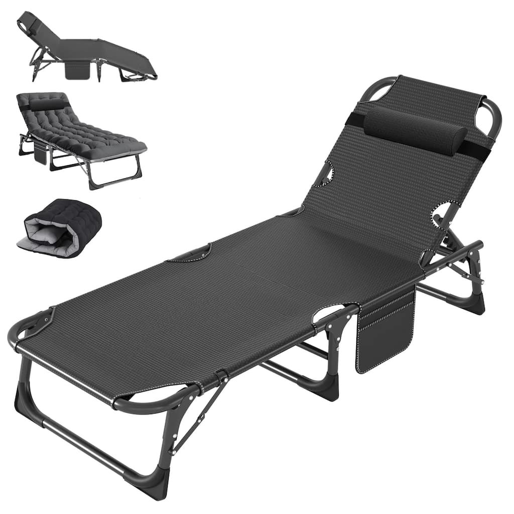 DoCred Folding Camping Cot, Chaise Lounge Chair with Mattress