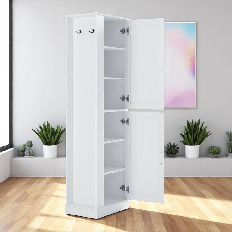 68-Inch Tall Bathroom Storage Cabinet with 2 Doors, Adjustable Shelves, Side Hooks & Anti-Tip Kit, Freestanding Organizer, Black