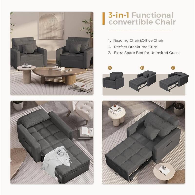 AECOJOY Adjustable Sleeper Chair Bed 3-in-1 Convertible Futon Sofa