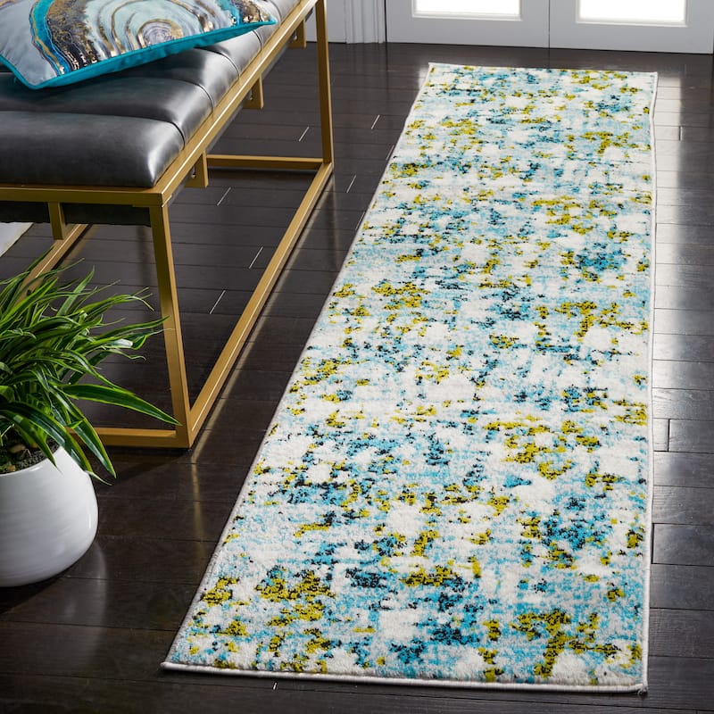 SAFAVIEH Skyler Roumpini Modern Abstract Rug - 2' x 8' Runner - Teal/Green