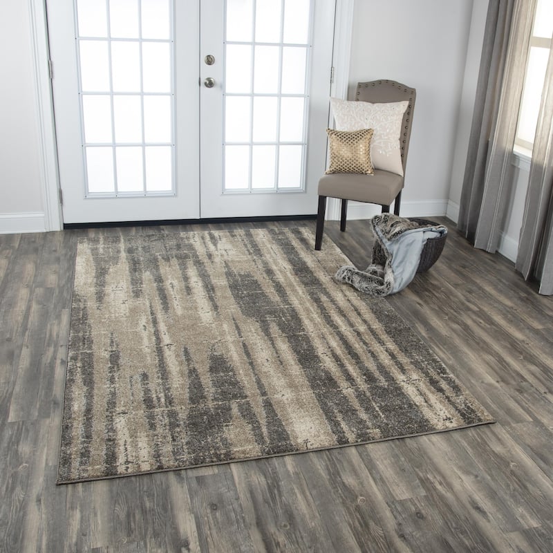 Alora Decor Venice Ivory, Beige, and Taupe Abstract Rug - 7'10" x 9'10" - Beige