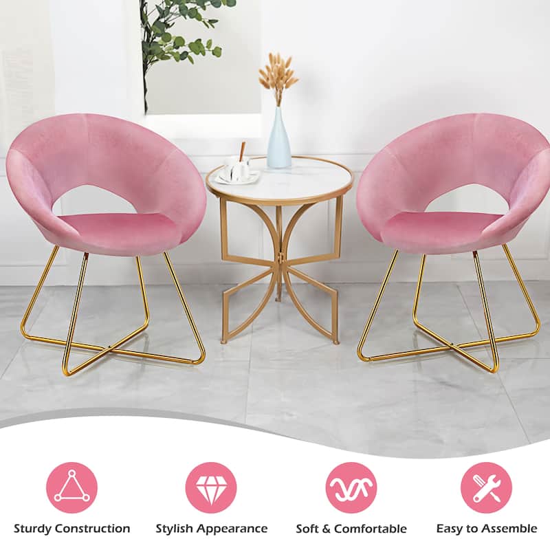 Costway Modern Velvet Accent Chair Upholstered Vanity Chair w/Golden - See Details