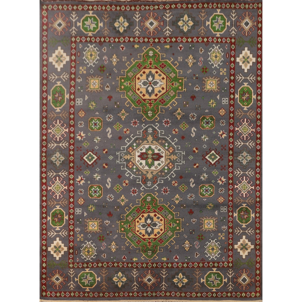 Traditional Kazak Area Rug Hand-Knotted Oriental Wool Carpet - 8'0" x 9'11"