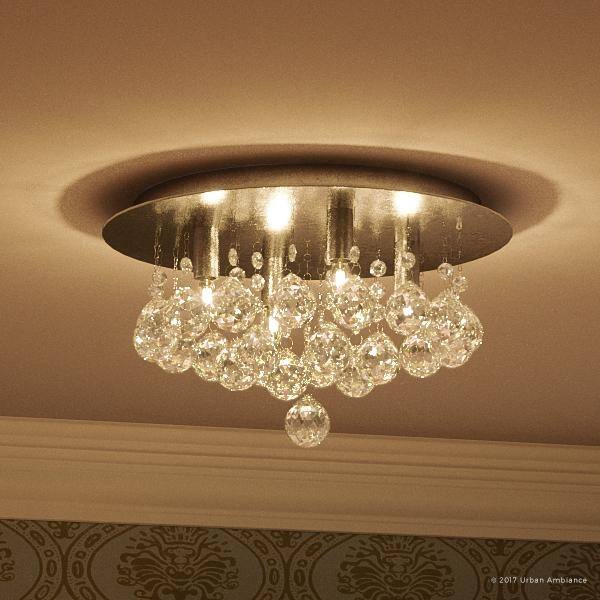 Luxury Crystal Flush Mount Ceiling Light, 7.75"H x 13.75"W, with Modern Style, Polished Chrome Finish