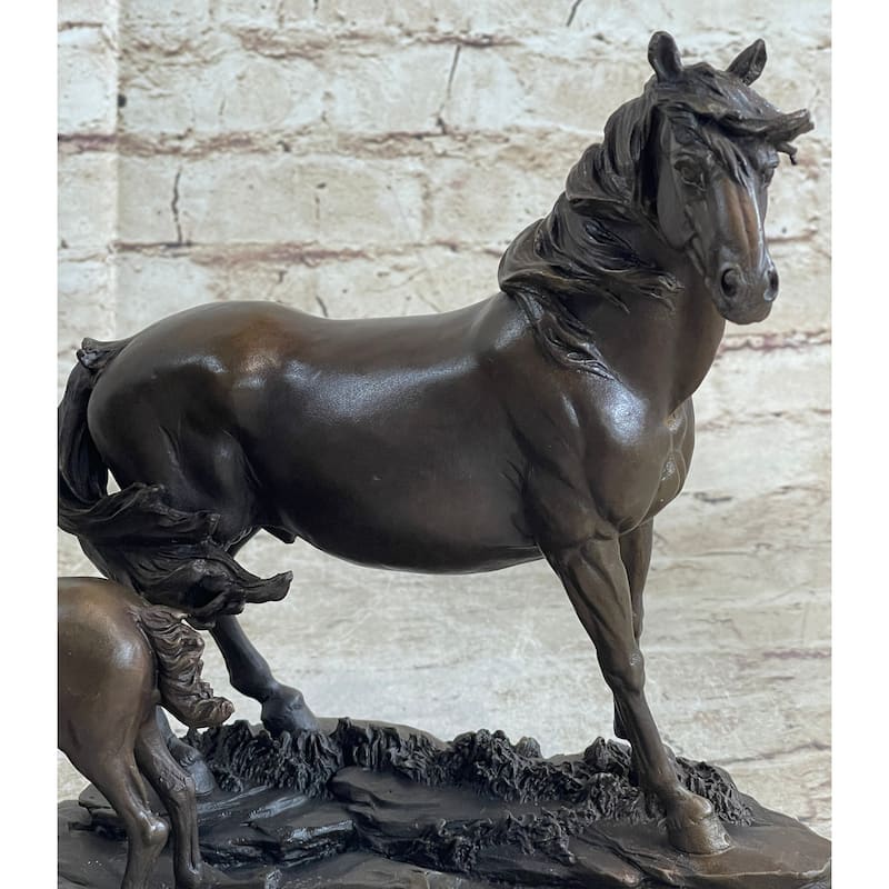 Signed Mene Horse Family Bronze Sculpture Art Deco Marble Base Figurine Figure