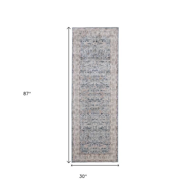 HomeRoots Ikat Bohemian Runner Area Rug - 87.00 in. x 30.00 in. x 0.43 in.