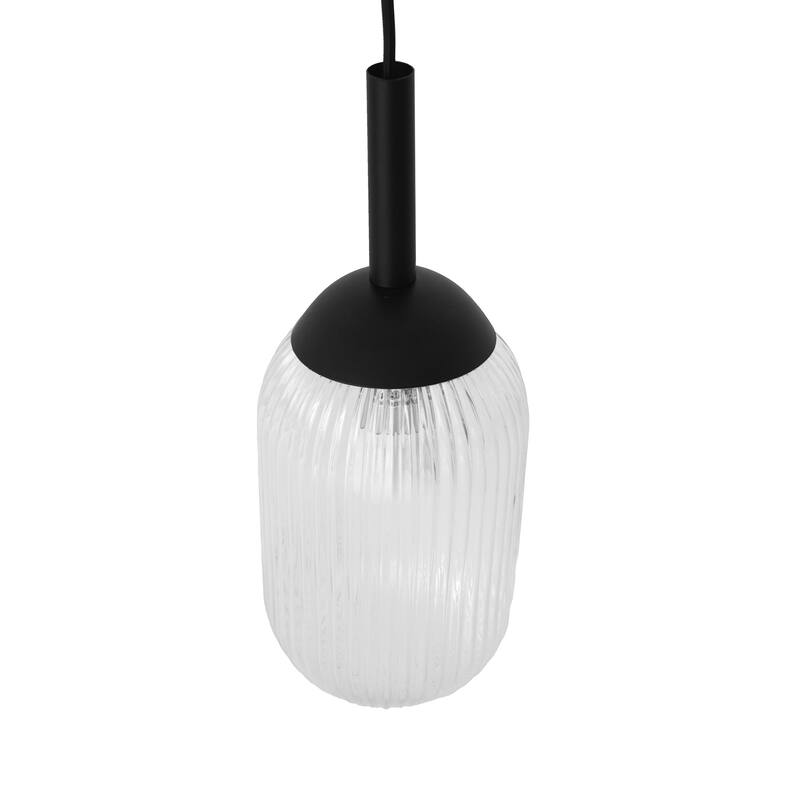 Teen Black Modern Pendant Light with Ribbed Glass Shade