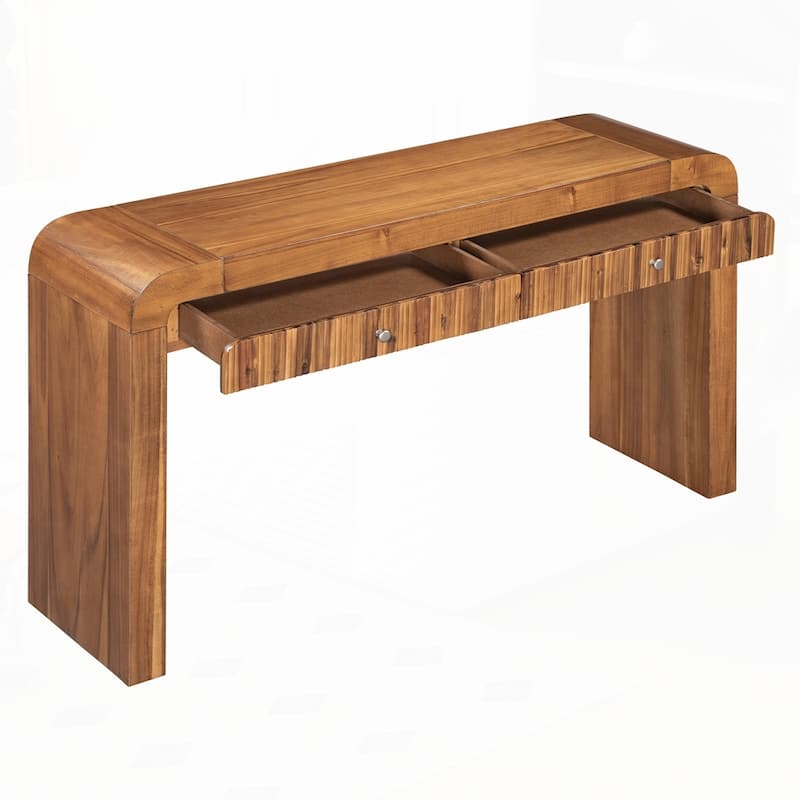 Curved Corners Rustic Console Table with Fluted Drawer Front