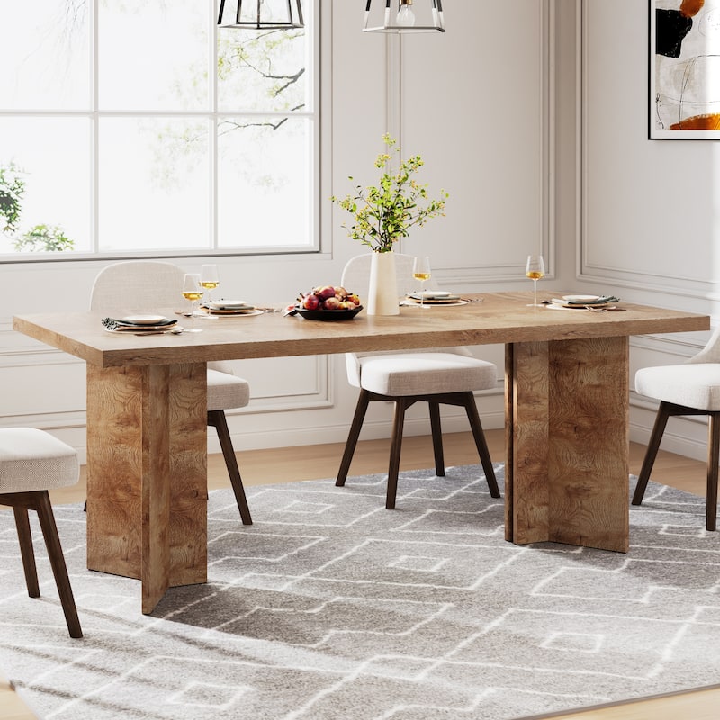 Farmhouse Wood Rectangular Dinner Dining Table for Kitchen Dining Room - Light Oak Brown