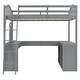 preview thumbnail 6 of 16, Gray Full Size Loft Bed with U-shaped Desk,Solid Wood Bed with Tri-fold Mirror and Shelves