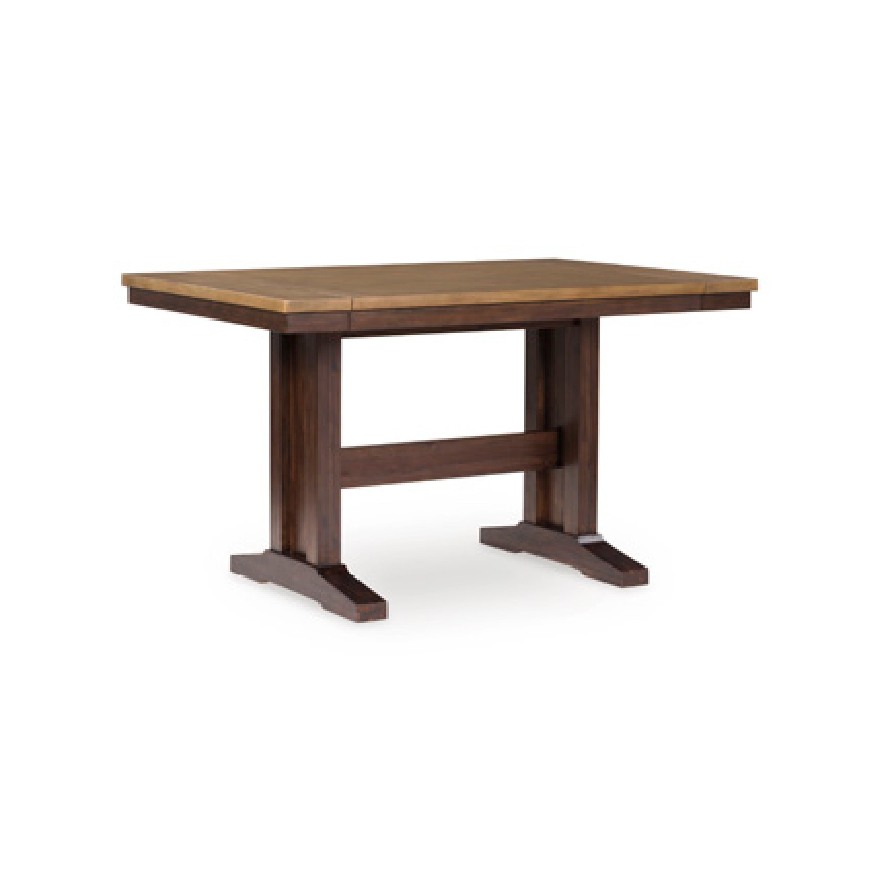 Benjara Extendable Counter Table w 2 Leaves, Light Brown Planks, Dark Brown