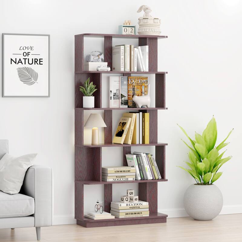 31.5"L X 64.56"H Free Combination Bookshelf Modern 5-Tier Open Storage Bookcase Mdf Wood Display Shelving, Media Storage Shelves