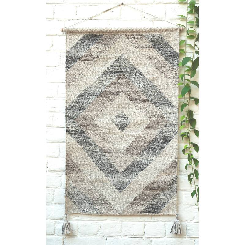 Loominaire Rustic Kilim Wallhanging "Grand Canyon" Hand Woven of Handspun Yarn - 24"x36" - 24"x36"