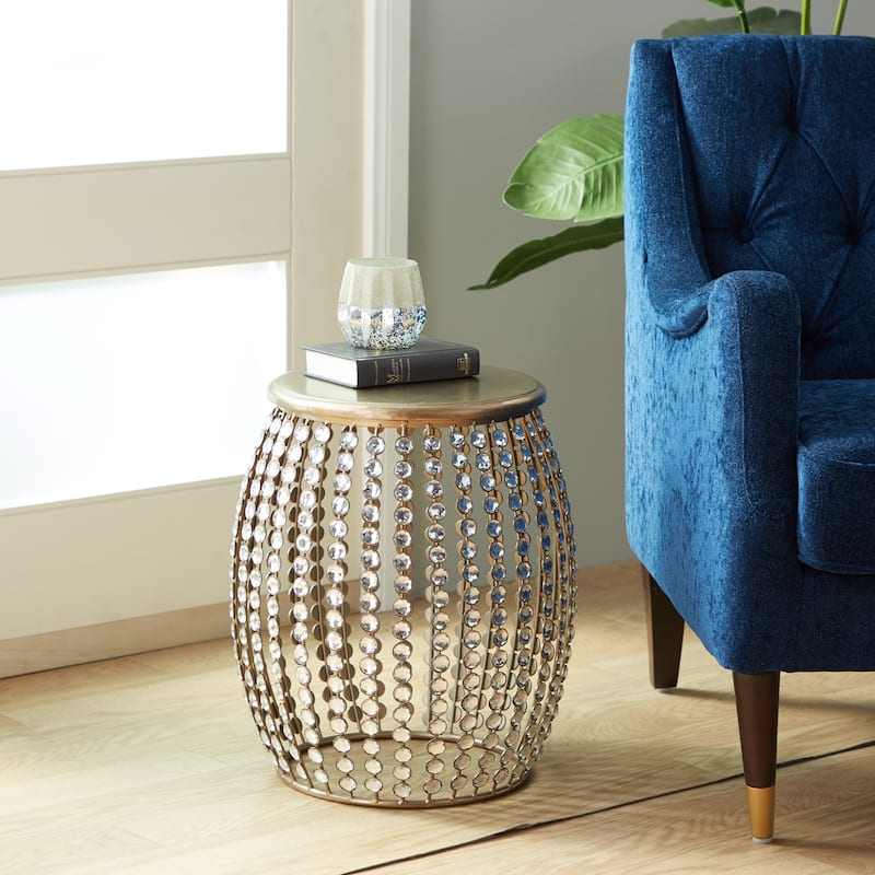Metal Open Frame Accent Table with Crystal Embellishments - Black or Gold - Roche River Decor