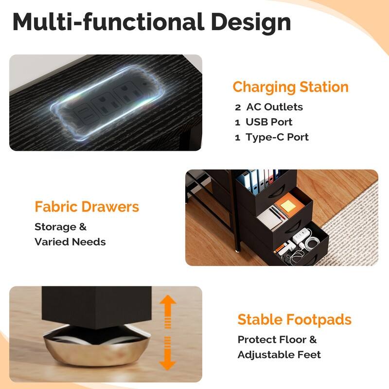 47'' Computer Gaming Office Desk with Charging Station , Storage Drawers, Versatile Writing Work Desk for Home Office Study