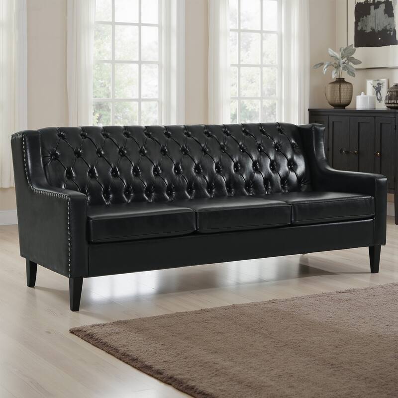 GDFStudio - PU 3-Seater 78.75" Couches with Comfy Cushion - Black