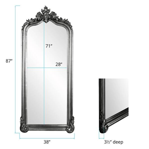 dimension image slide 7 of 15, Allan Andrews Rectangular Oversized Full-Length Floor Mirror with Arched Wood Frame - 87"H x 38"W