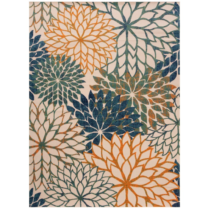 Nourison Aloha Floral Modern, Indoor/Outdoor Area Rug - 7'10" x 10'6" - Blue/Green