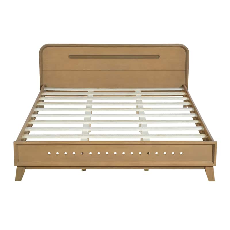 Queen Size Solid Wood Platform Bed with 800lb Capacity, No Box Spring Needed