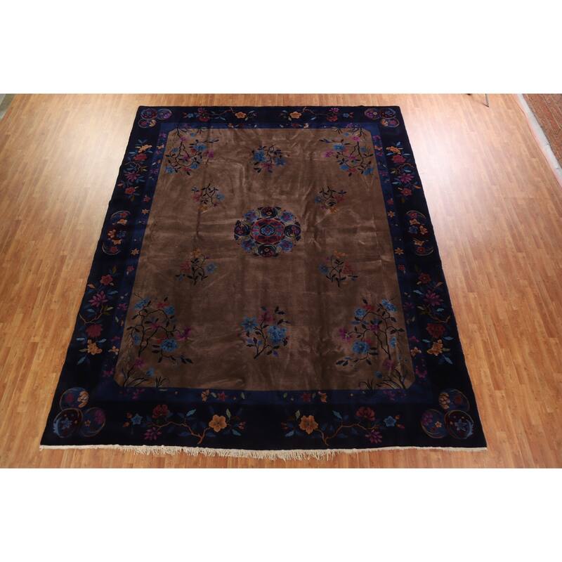 Vegetable Dye Art Deco Oriental Area Rug Hand-knotted Wool Carpet - 12'0" x 14'8"