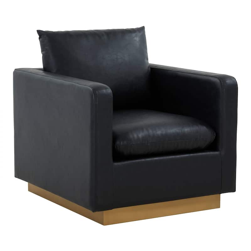 LeisureMod Nervo Modern Leather Accent Arm Chair With Gold Base - 32.75 - Black