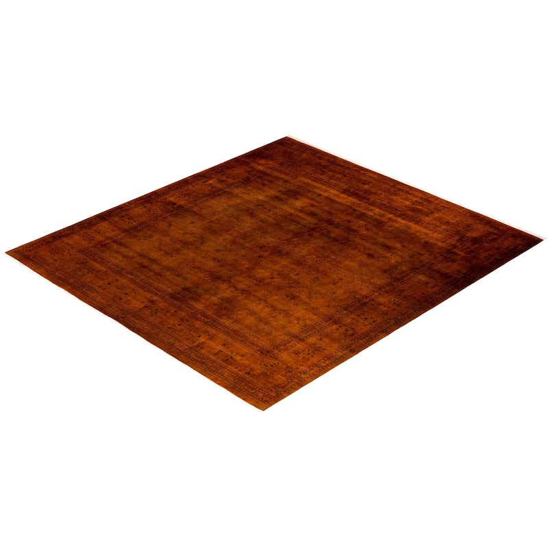 Overton Hand Knotted Wool Vintage Inspired Modern Contemporary Overdyed Orange Square Area Rug - 9' 11" x 10' 10"
