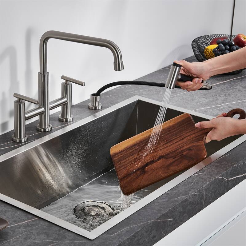 Clihome Morden Stainless Kitchen Bridge Faucet with Sprayer