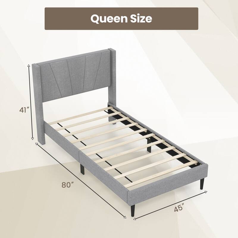 Bed Frame with Linen Upholstered Wingback Headboard