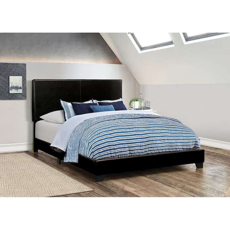 Modern Full Panel Bed Frame in Black Faux Leather