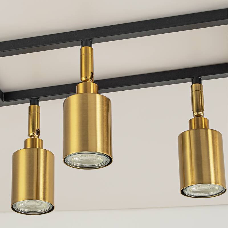 6 Light Farmhouse Rectangle Flush Mount Ceiling Fixture Track Light with Rotating Head - Gold