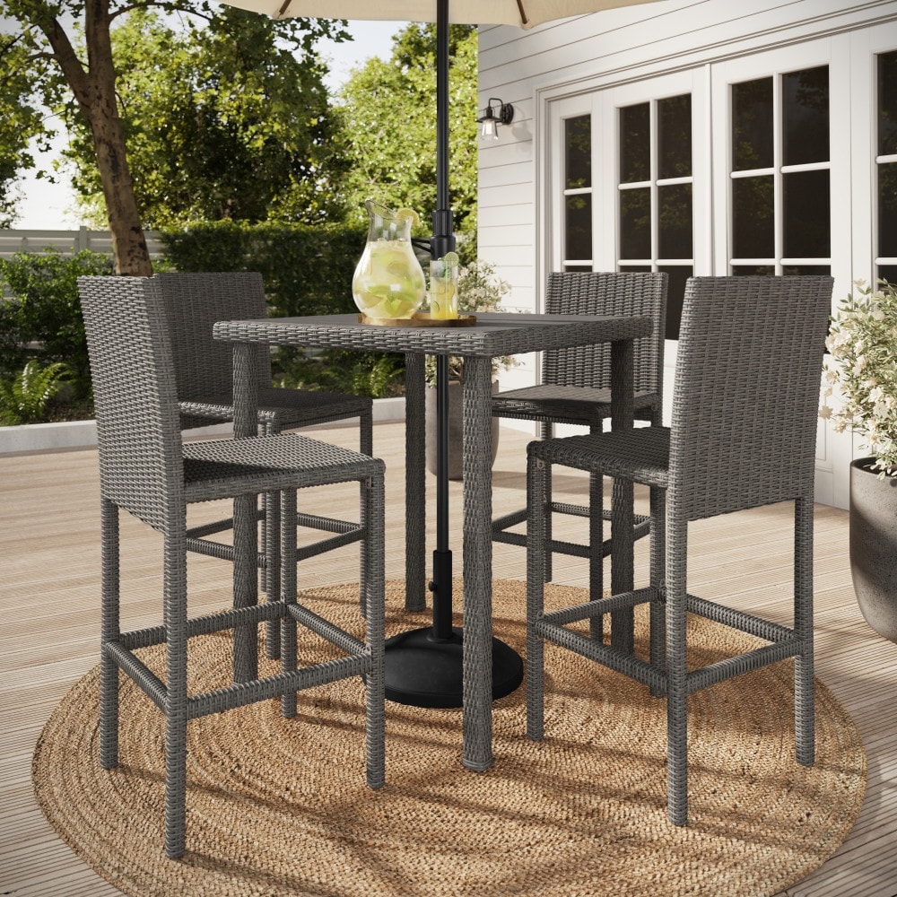 Martha Stewart 5-Piece Outdoor Rattan Wicker Patio Set with Bar