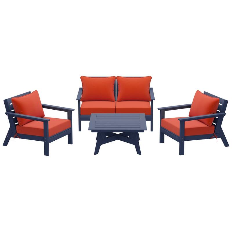 Birchwood All Weather HDPE Outdoor Patio Navy Blue Deep Seating Conversation Set (5-Piece Set)