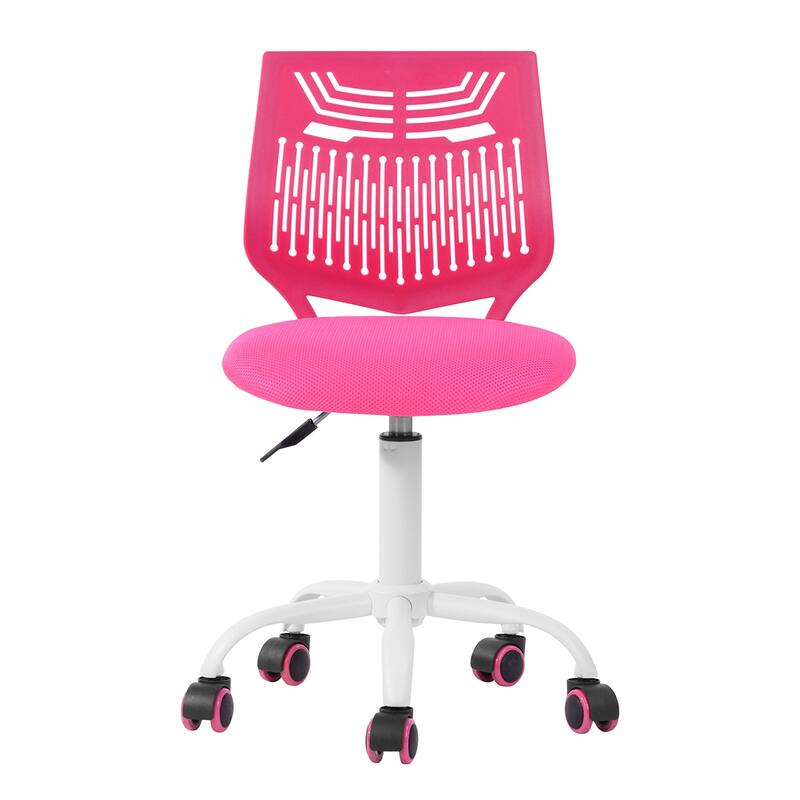 HomyLin Plastic Mesh Adjustable Armless Desk Chair with Rolling Wheels - Pink