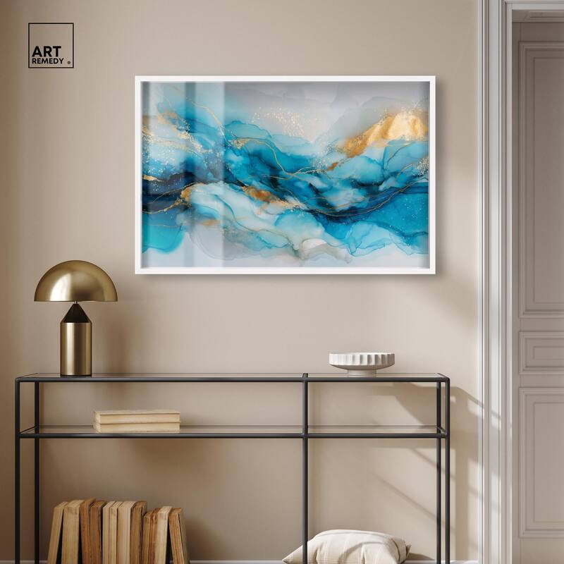 Ethereal Blue and Gold Shadowbox by Art Remedy