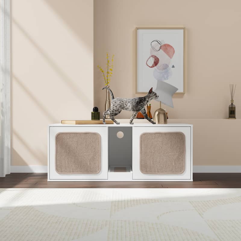 Modern Cat Litter Cat Enclosure,Washroom,Cabinet with two Large Rooms.