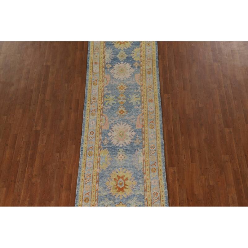 Vegetable Dye Oushak Turkish Runner Rug Hand-knotted Wool Carpet - 3'1"x 10'8"