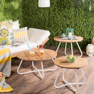 SAFAVIEH Outdoor Ashtyn 3-Piece Wood Top Coffee Table - 28W x 14D x 28H