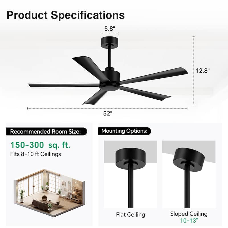 52-in Black/White Indoor Ceiling Fan and Remote (5-Blade)
