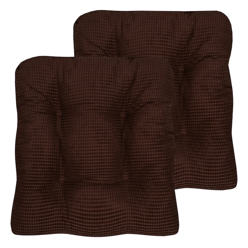 Sweet Home Collection Fluffy Memory Foam Tufted Chair Cushion Non Slip Microdot Rubber Back - Set of 2 - Chocolate