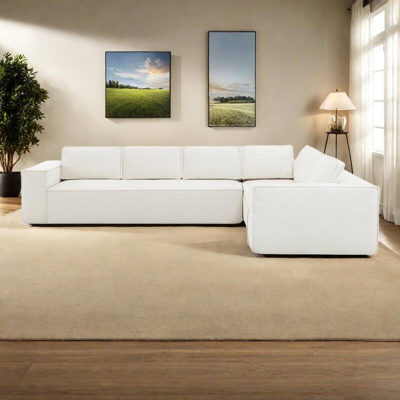 129.5" Chenille Modular Sectional Sofa with Wrinkle-Resistant Fabric, 6-Seater L-Shaped Cloud Couch, No Assembly Required - Beige