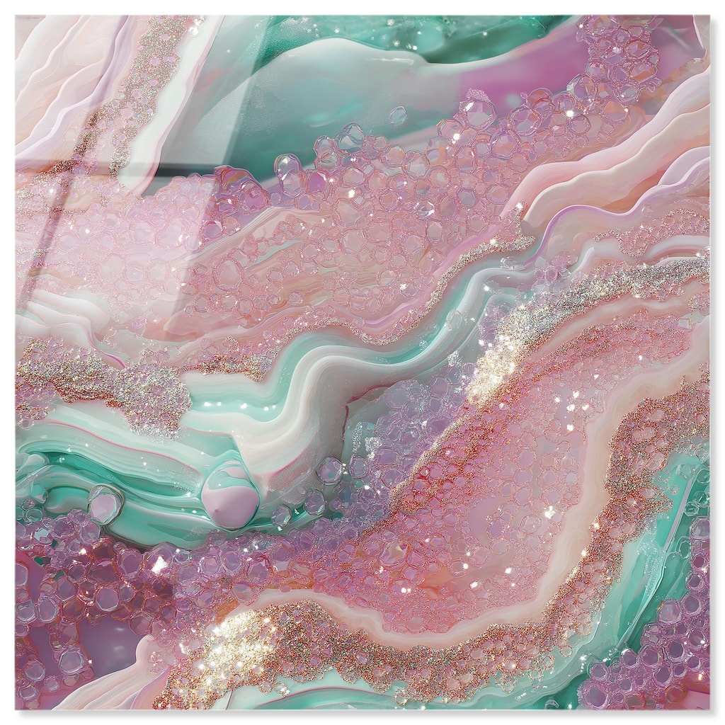 Pink and Mint Crystal III Acrylic by Art Remedy, Ready to Hang