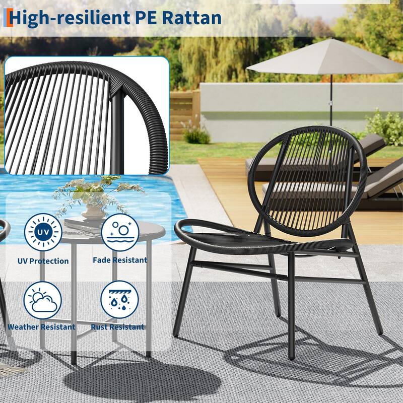 3 Piece Garden Bistro Acapulco Chairs, Outdoor Seating Acapulco Chair, All Weather Modern Patio