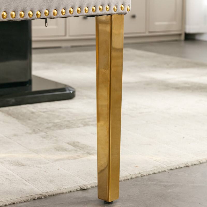 Modern Tufted Dining Chairs with Golden Legs,Velvet Dining Chairs Set of 2