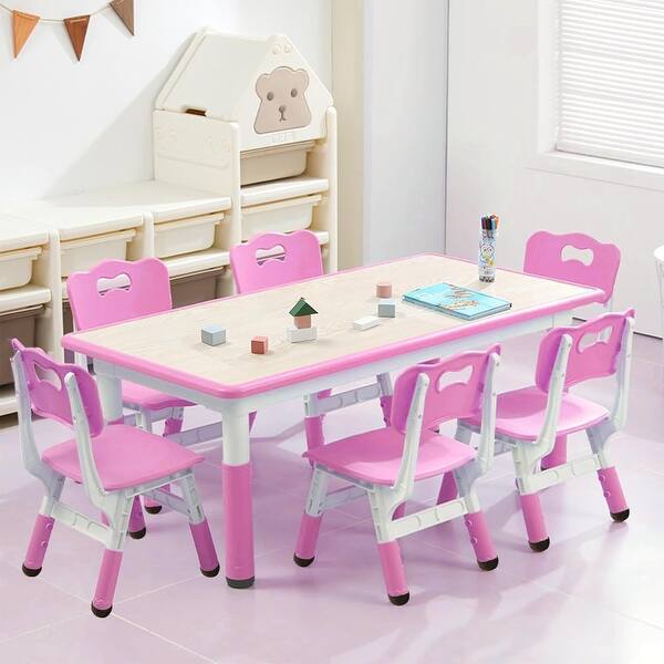 slide 2 of 24, Height Adjustable Kids Table and 6 Chair Set - Multifunctional Desk with Ergonomically Designed Chairs Pink