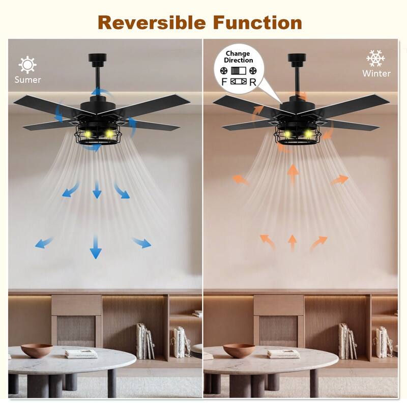 52 Inch Ceiling Fans with Lights and Remote, Reversible Airflow, Noiseless for Bedroom, Living Room, Indoor/Outdoor Use