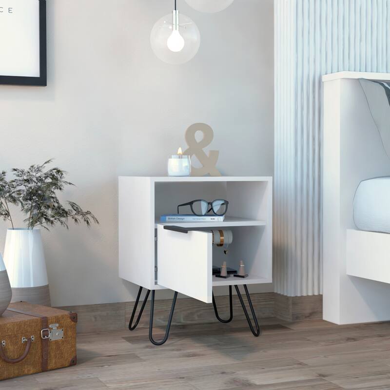 FM Furniture Vienna Nightstand with Shelves and Hairpin Legs