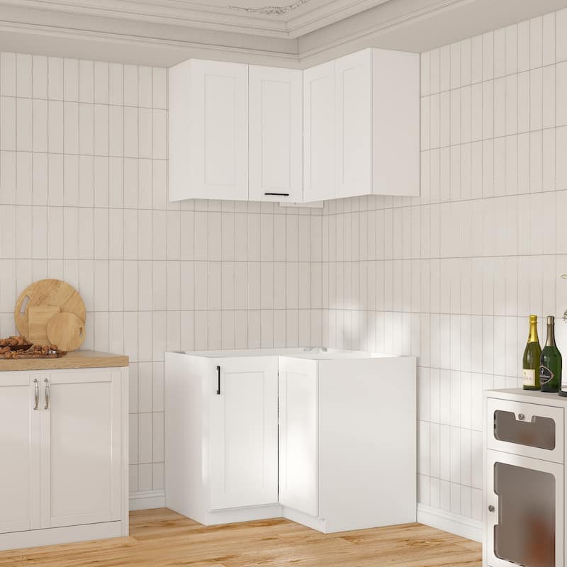 Modular White Kitchen Cabinet Set Customizable Base and Wall Cabinets Pantry Storage and DIY Countertop Design(Without desktop)